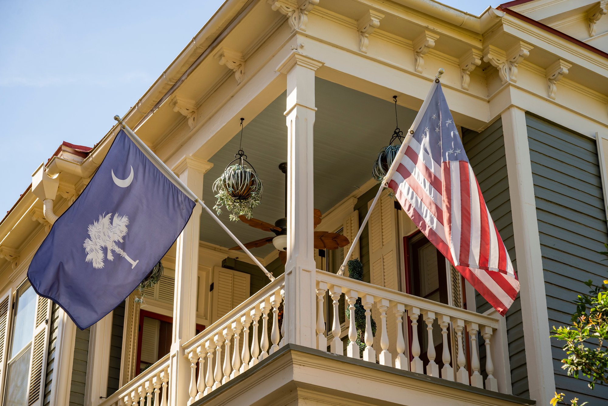 Building in the historical downtown colored buildings in Charleston, South Carolina, USA