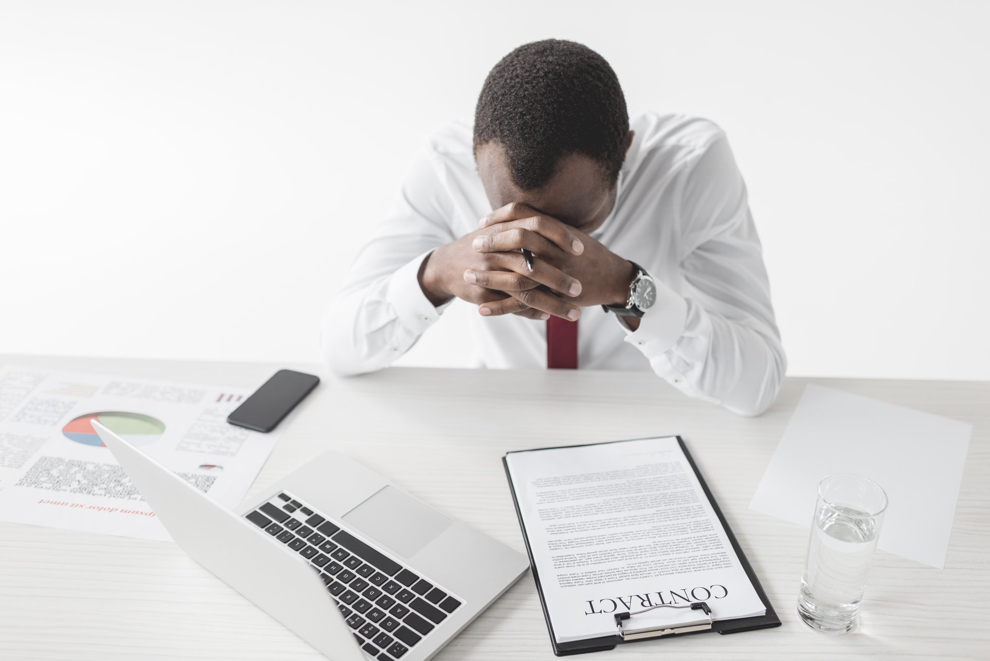 Tired african american businessman